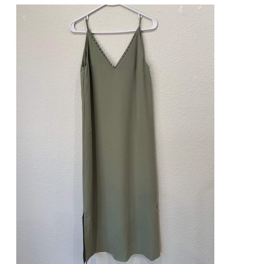 C/MEO COLLECTIVE Sage Green V-Neck Midi Slip Dress Side Slits XS